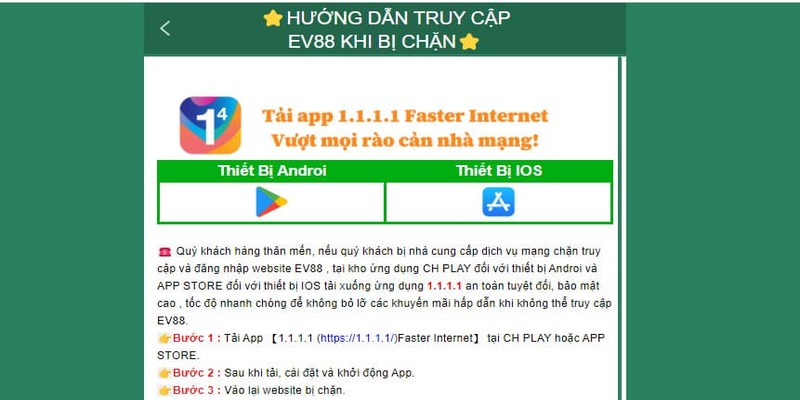 Cách Tải 1.1.1.1 Vượt Chặn EV88 Giúp Truy Cập Tiện Lợi Hướng dẫn chi tiết cho khách hàng cách tải 1.1.1.1 vượt chặn EV88